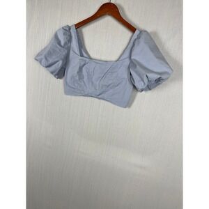 Coquette Puff Sleeve‎ Crop Top F21 Womens S Blue Corset Square Neck Cottagecore